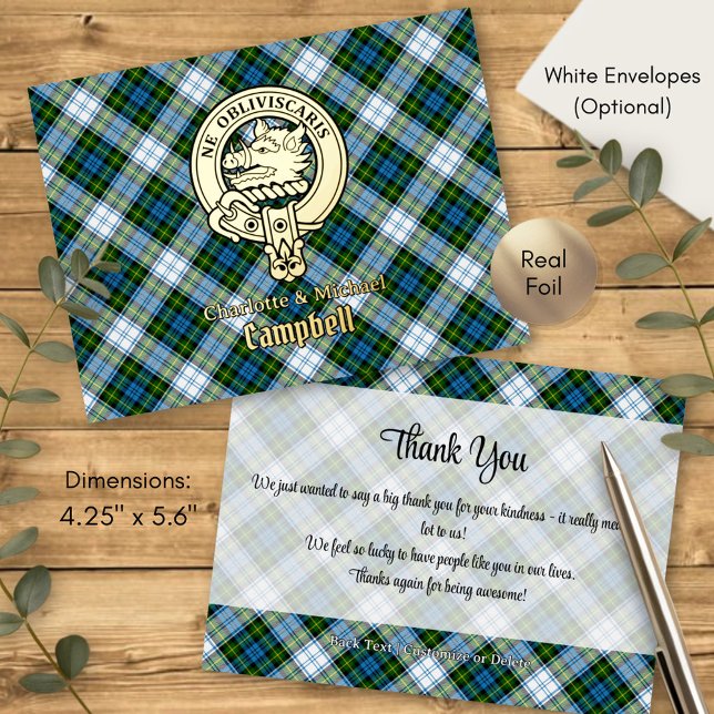 Campbell Family Crest over Dress Tartan Foil Invitation Postcard (Creator Uploaded)
