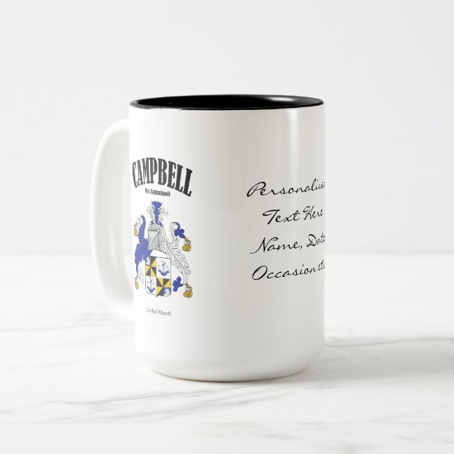 Campbell Family Crest, Translation & Meaning Two-Tone Coffee Mug (Front Left)