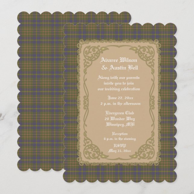 Campbell Hunting Ancient Tartan With Gold Frame Invitation (Front/Back)