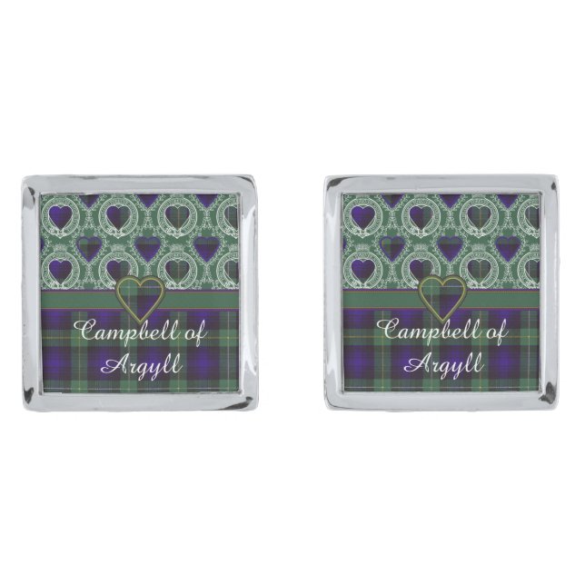 Campbell of Argyll clan Plaid Scottish tartan Silver Cufflinks (Front)