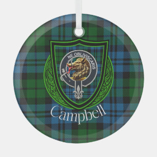 Campbell Scottish Clan Tartan & Crest Glass Ornament