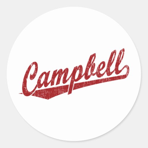 Campbell script logo in red classic round sticker
