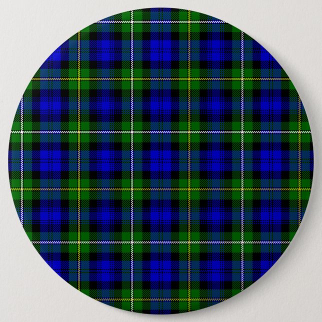 Campbell tartan blue green plaid button (Front)