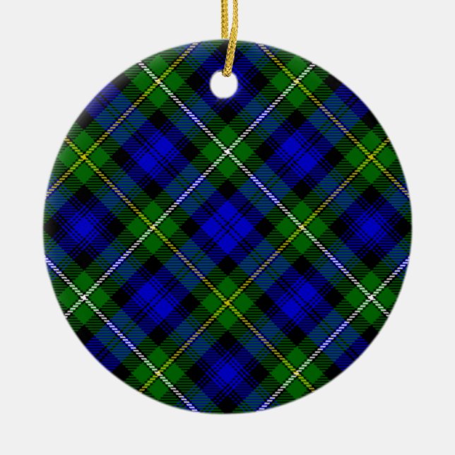 Campbell tartan blue green plaid ceramic ornament (Front)