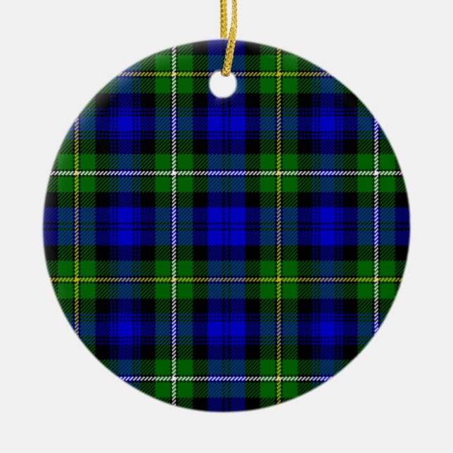 Campbell tartan blue green plaid ceramic ornament (Front)
