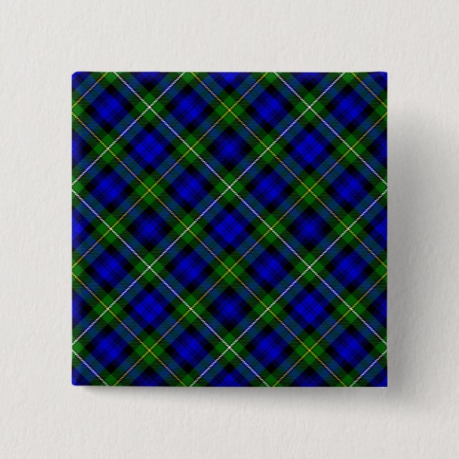Campbell tartan blue green plaid pinback button (Front)