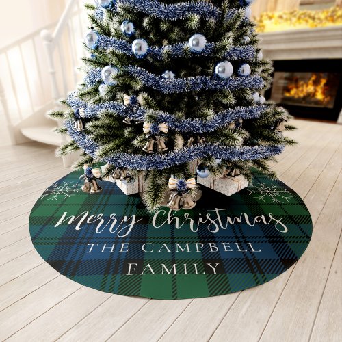 Campbell Tartan Green Blue Snowflakes Rustic Plaid Brushed Polyester Tree Skirt