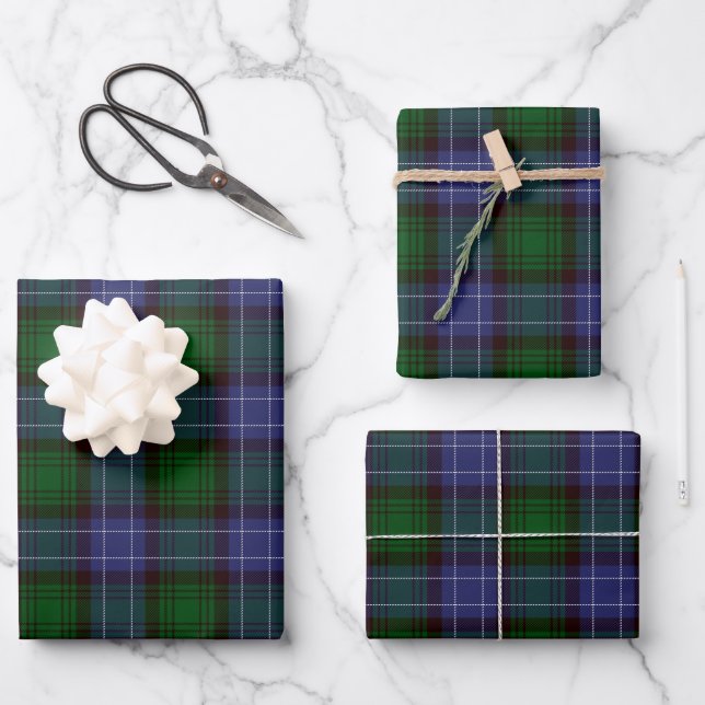 Campbell Tartan Green Plaid Wrapping Paper Sheets (Front)