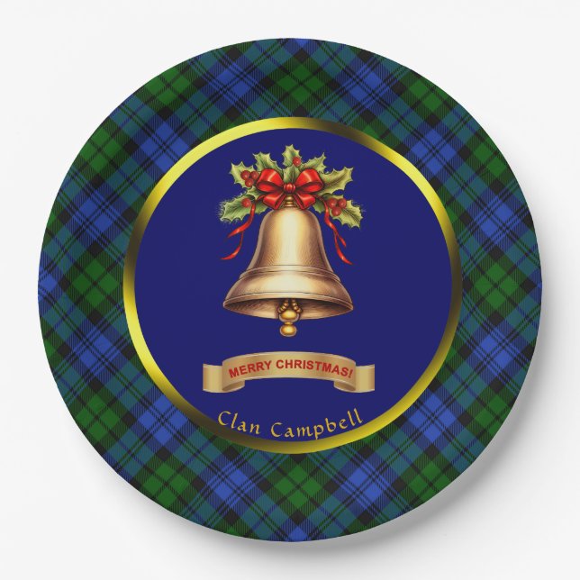 Campbell Tartan Personalized Christmas Paper Plates (Front)