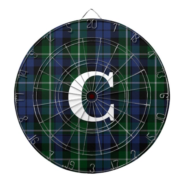 Campbell Tartan Plaid Monogrammed Dart Board (Front)