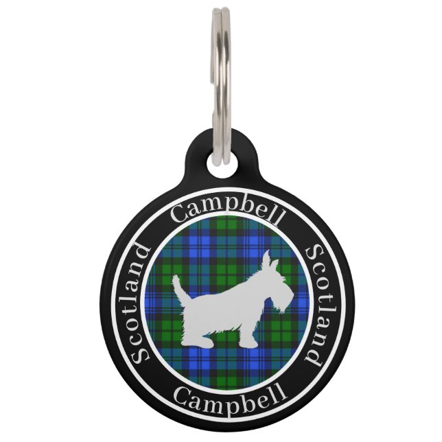 Campbell Tartan & Scottie Dog Personalized  Pet ID Tag (Front)