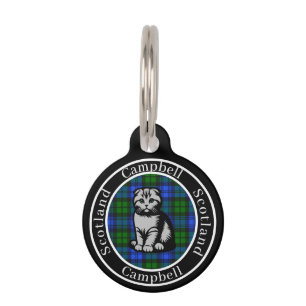 Campbell Tartan & Scottish Kitty Personalized Pet ID Tag