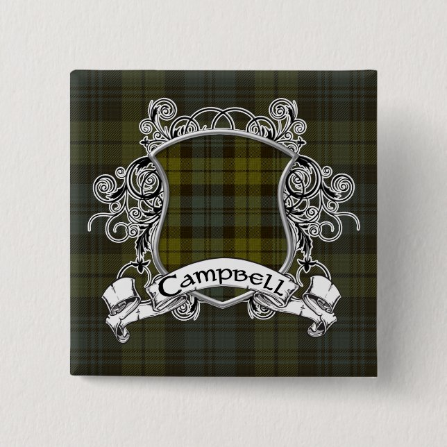 Campbell Tartan Shield Button (Front)
