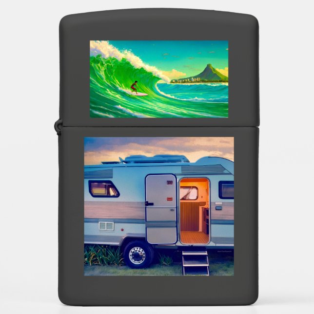 Camper and Surfing Zippo Lighter (Front)
