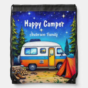 Camper Blue Green Watercolor Campervan Drawstring Bag