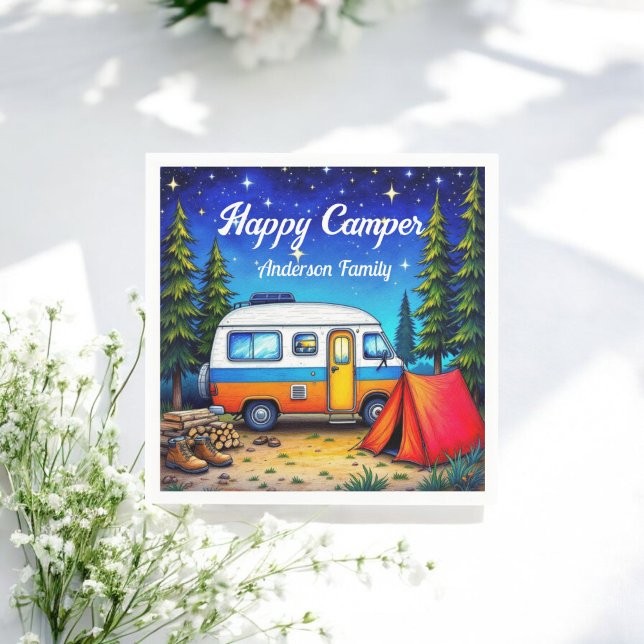 Camper Campervan Blue Green Watercolor Napkins (Creator Uploaded)