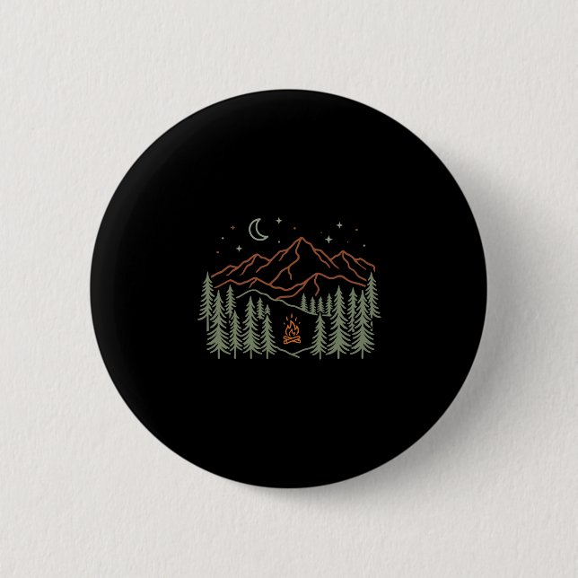 Camper campfire trees hiking camping performance  button (Front)
