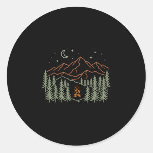 Camper campfire trees hiking camping performance classic round sticker