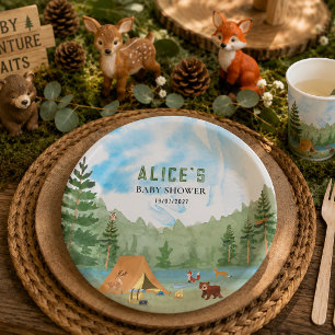 Camper Camping Adventure Forest Animal Baby Shower Paper Plates