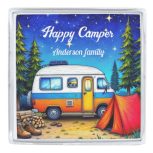 Camper Camping Blue Green Silver Finish Lapel Pin