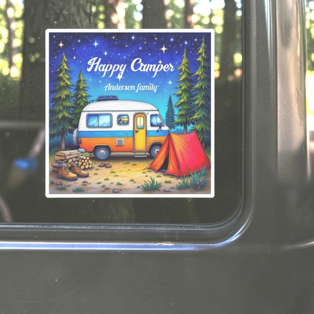 Camper Camping Blue Green Watercolor Sticker (Creator Uploaded)