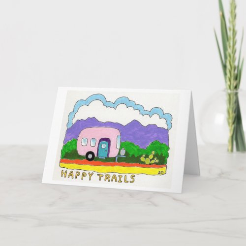 Camper Camping Mountains Vacation Cactus Roadtrip Card