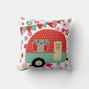 Camper Caravan Sayings Retro Red Green Custom Throw Pillow
