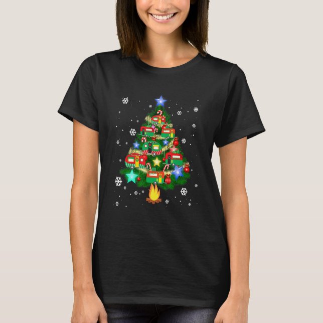 Camper Christmas Tree Cool Vehicles Camping RVing T-Shirt (Front)