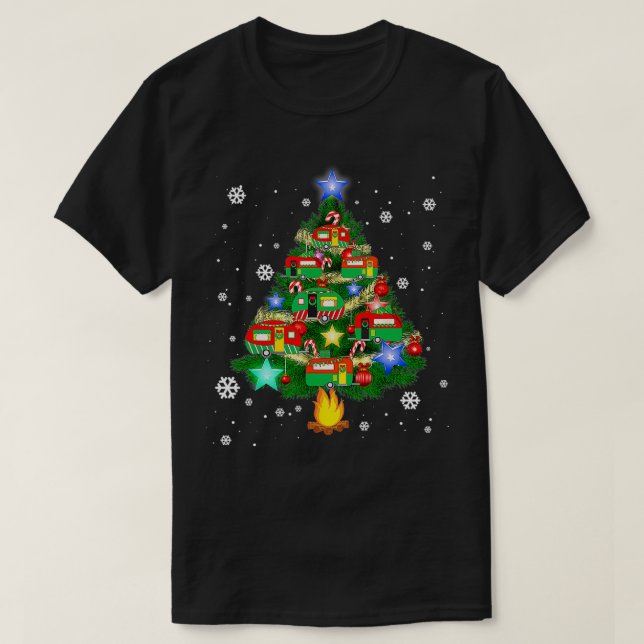 Camper Christmas Tree Cool Vehicles Camping RVing  T-Shirt (Design Front)