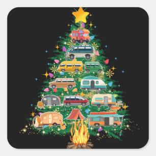 Camper Christmas Tree Vehicles Camping Rving Square Sticker