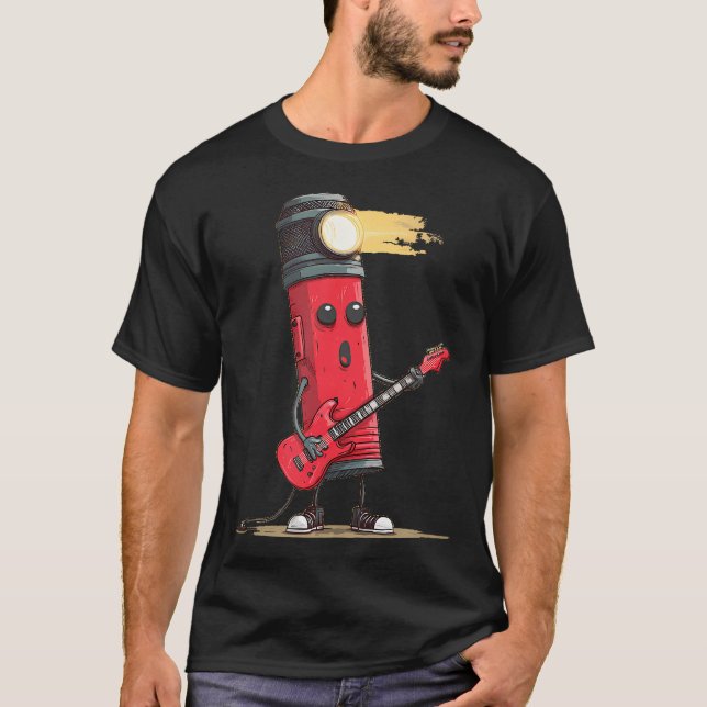 Camper Flashlight With Funny Guitar T-Shirt (Front)