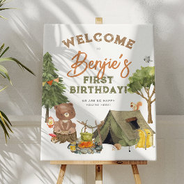 Camper Forest Boy 1st Birthday Party Welcome Sign