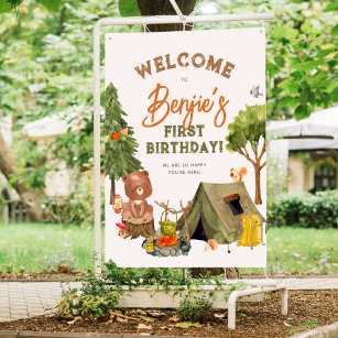 Camper Forest Boy 1st Birthday Party Welcome Sign