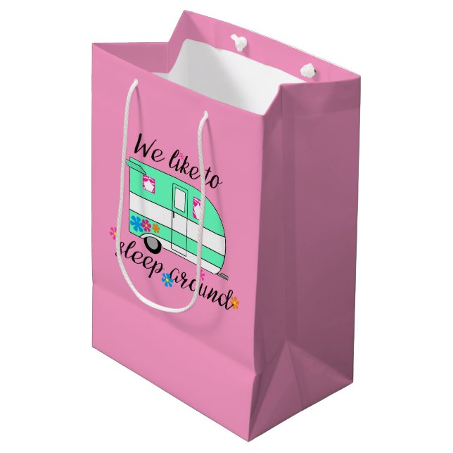 Camper Fun / "We Like To Sleep Around" Medium Gift Bag (Front Angled)