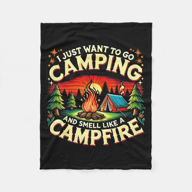 Camper Funny Cute Camng Glamng Campfire Quote Camp Fleece Blanket (Front)