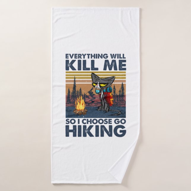 Camper Gift | Go Hiking With Cat Birthday Bath Towel (Bath Towel)