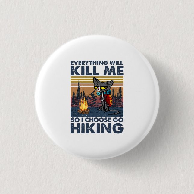 Camper Gift | Go Hiking With Cat Birthday Button (Front)
