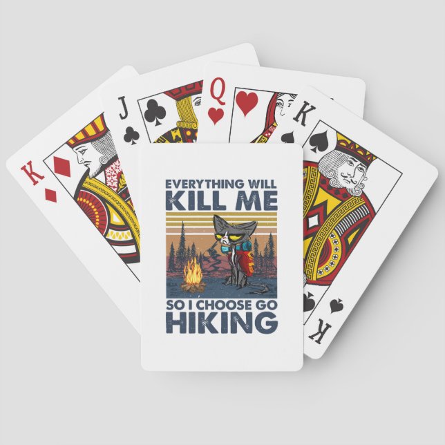 Camper Gift | Go Hiking With Cat Birthday Poker Cards (Back)
