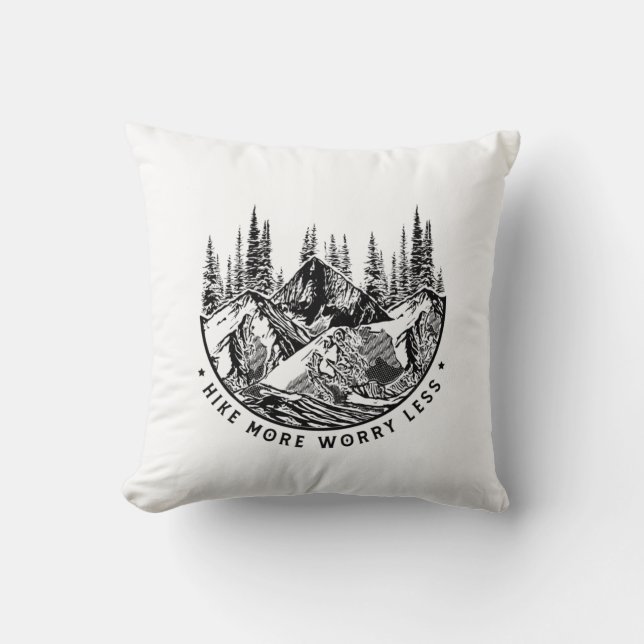 Camper Gift | Hike More Worry Less Birthday Throw Pillow (Front)