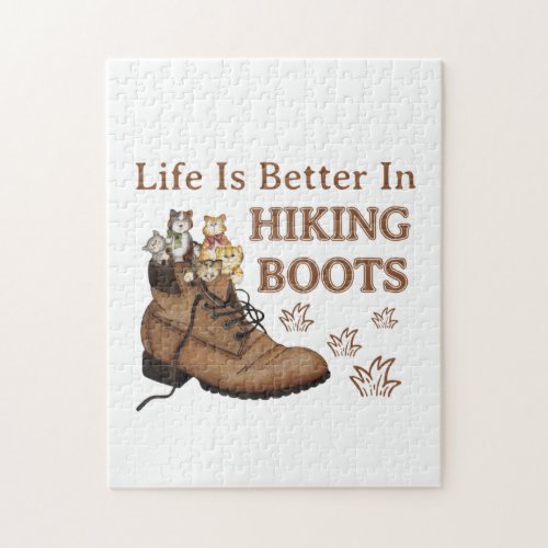 Camper Gift  Life Is Better In Hiking Boots Cat Jigsaw Puzzle