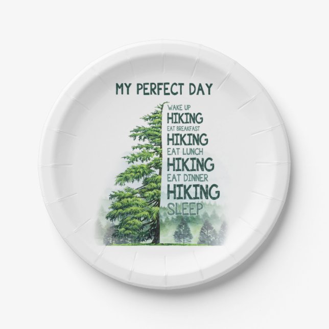 Camper Gift | My Perfect Day Hiking Birthday Paper Plates (Front)