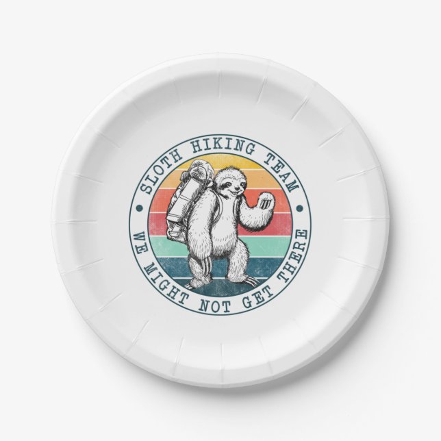 Camper Gift | Sloth Hiking Team Birthday Paper Plates (Front)
