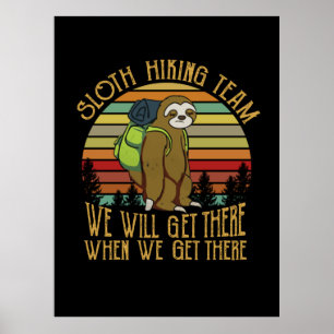 Camper Gift   Vintage Sloth Hiking Team Birthday Poster
