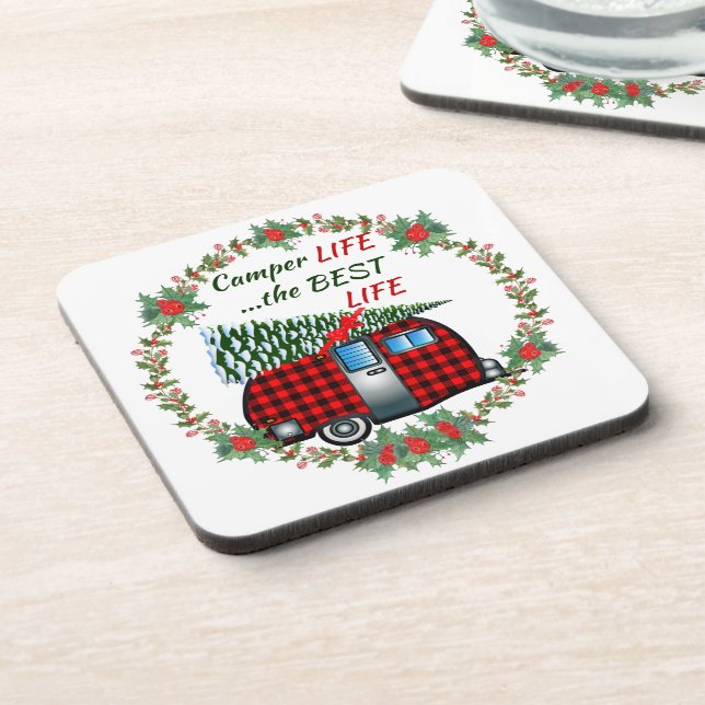 Camper Life Best Life Retro Christmas Beverage Coaster (Left Side)