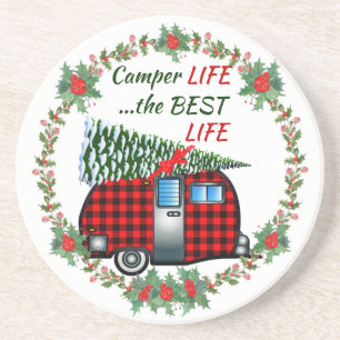 Camper Life Best Life Retro Christmas Coaster