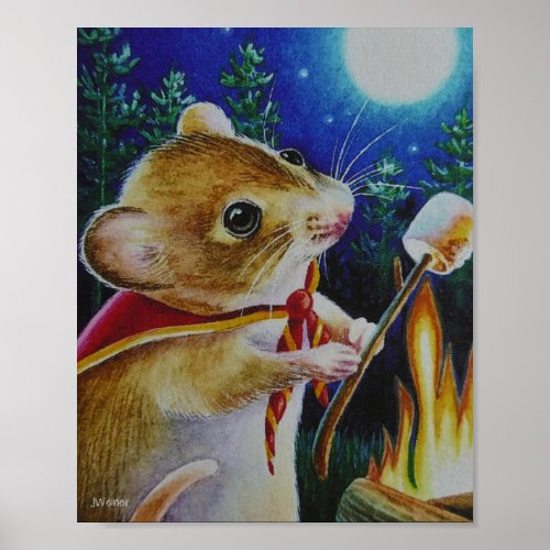 Camper Mouse Roasting Marshmallows Art 8x10  Poster