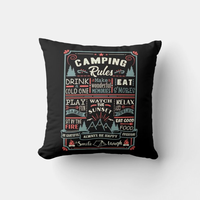 Camper Outdoor Tent Camping Rules Throw Pillow (Front)