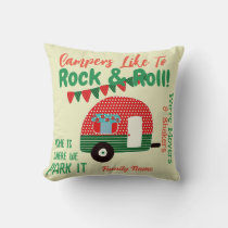 Camper Caravan Sayings Retro Red Green Wordcloud Throw Pillow