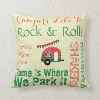 Camper Quotes Pillow - retro red green Customizabl