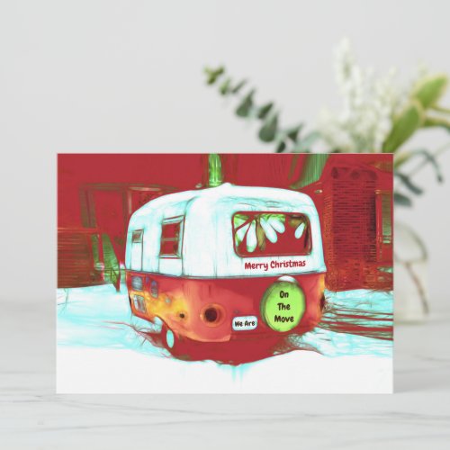 Camper Retro Christmas Red Green Vintage Moving Holiday Card